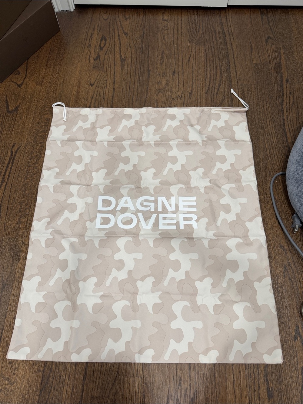 Dagne Dover Beige and Cream Camo Drawstring Storage Bag